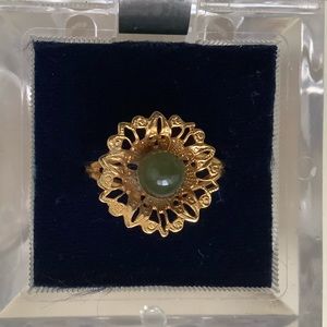 new Vintage jade pearl flower adjustable cocktail ring